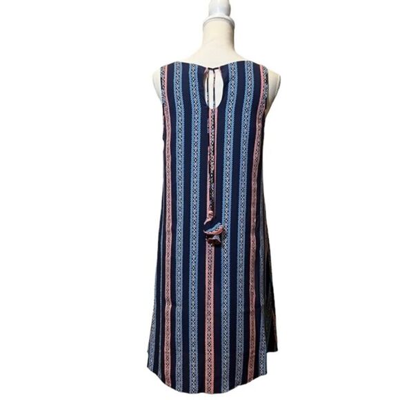 Hatley Meghan Dress Navy Blue Pink Herringbone Stripes Back Tassel Size Small - Picture 5 of 13